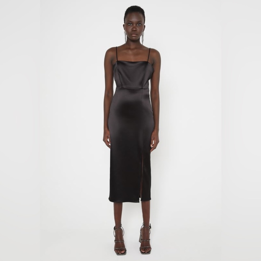 Zara Elegant Black Satin Dress